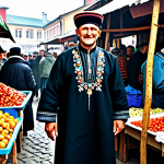Thriving Merchant in a Bustling Marketplace**

"A successful merchant in a traditional Russian marketplace, surrounded by colorful stalls overflowing with goods. He wears a richly embroidered, fully clothed kaftan and a traditional hat. The market is filled with people in modest clothing, engaging in lively trade.  Safe for work, appropriate content, professional illustration, perfect anatomy, natural proportions, family-friendly, high quality."

**