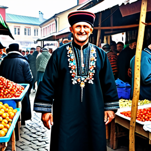 Thriving Merchant in a Bustling Marketplace**

"A successful merchant in a traditional Russian marketplace, surrounded by colorful stalls overflowing with goods. He wears a richly embroidered, fully clothed kaftan and a traditional hat. The market is filled with people in modest clothing, engaging in lively trade.  Safe for work, appropriate content, professional illustration, perfect anatomy, natural proportions, family-friendly, high quality."

**